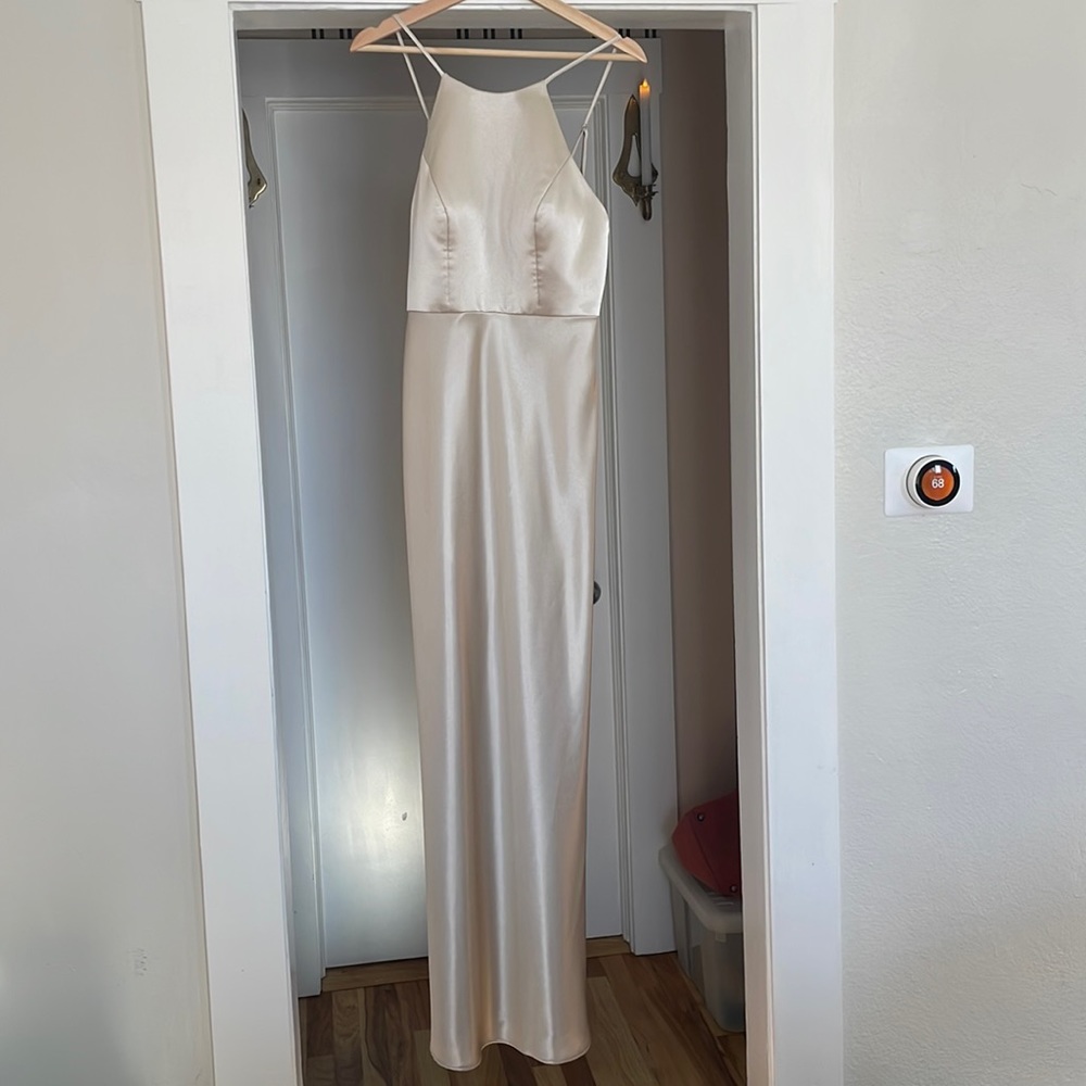 Jenny yoo pale gold satin dress size 6